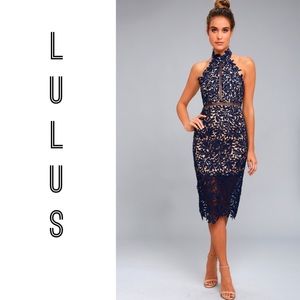Lulus Divine Destiny Navy Blue Lace Midi Dress S